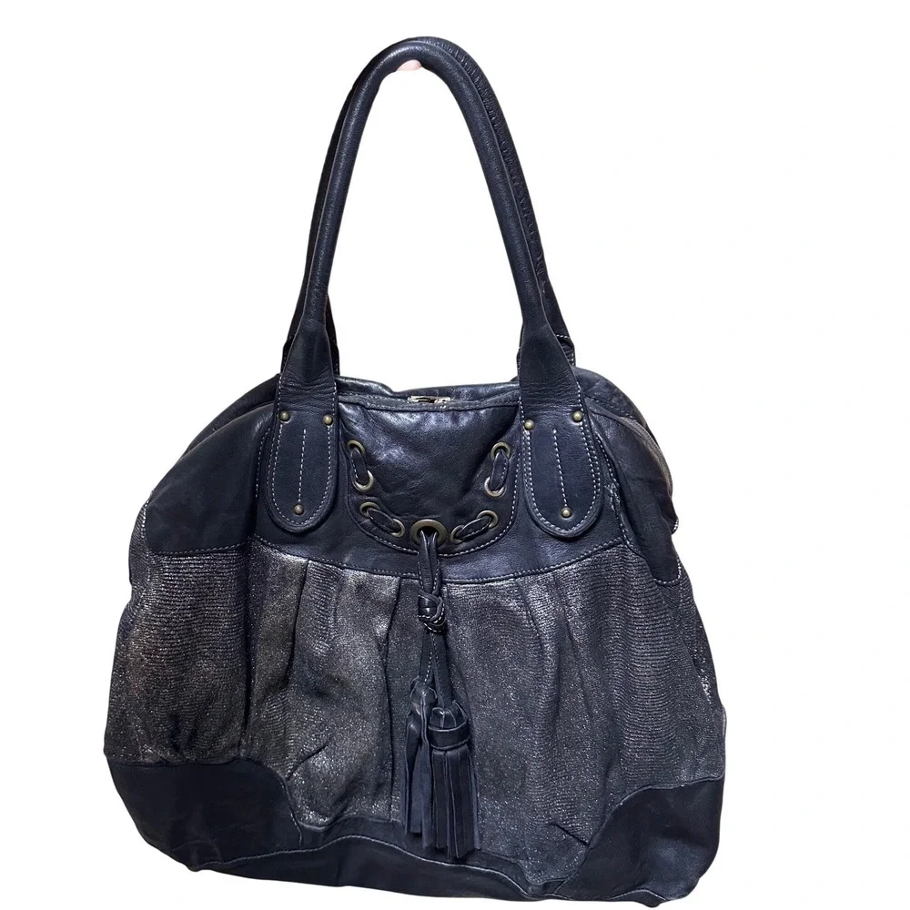 Giorgio Brato Leather Satchel Metallic Textured Tassel Bag Italy Y2K